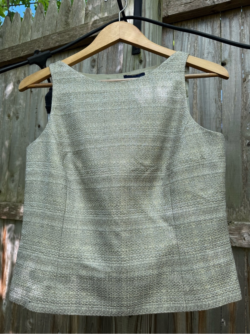 Ann Taylor Wool Blend Tweed Sleeveless Shell Gold Neutral Business Modest Office